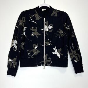 Dries Van Noten Floral Print Bomber Style Cotton Jacket Black XS